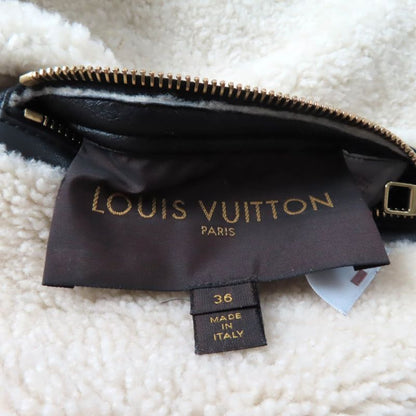 Louis Vuitton Sheepskin Reversible Belt Design Collarless Mouton Coat Black/whit