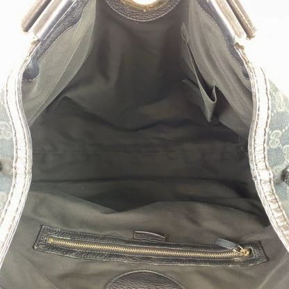 Gucci Black Silver Hardware GG Canvas/leather 223972 Tote Bag Shoulder Bag