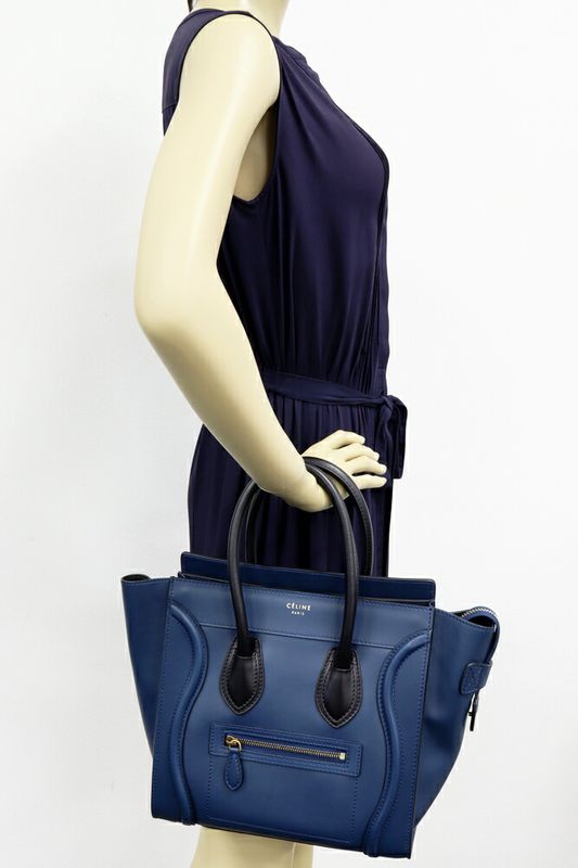 Celine Tote Handbag Luggage Micro Shopper Smooth Calfskin Navy Black