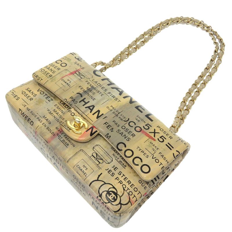 Chanel Matelasse 25 Double Flap Beige Gold Chain Shoulder Bag Leather 21th Coco