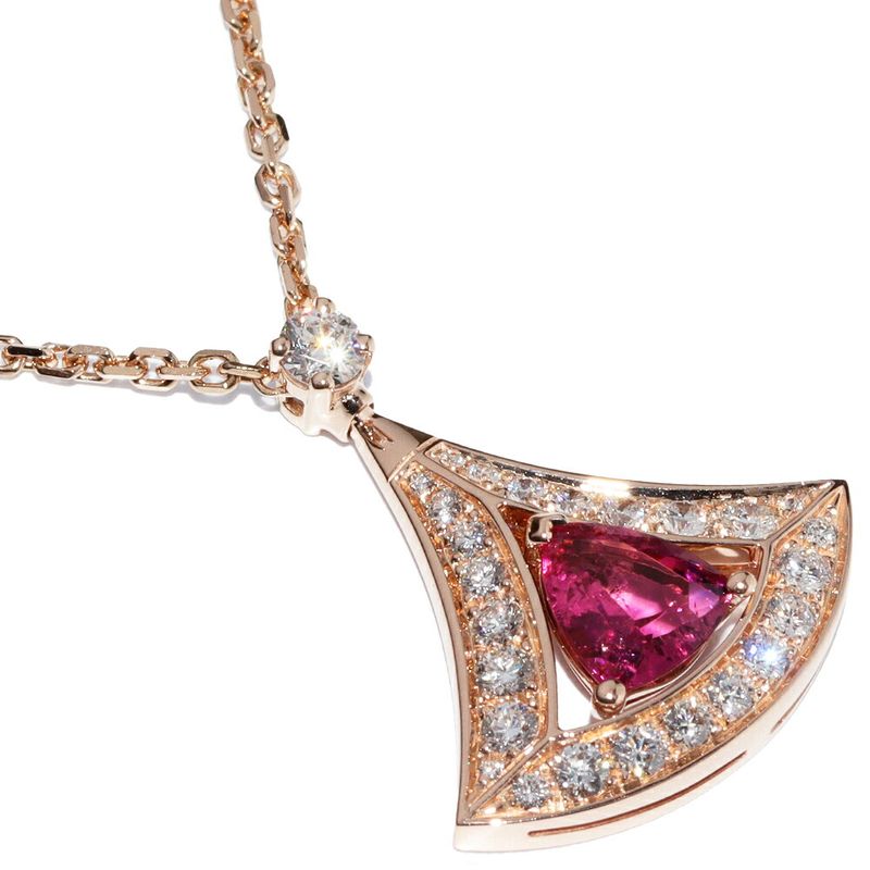 Bulgari Pendant Necklace 18K Pink Gold Pink Tourmaline 1P Diamond 115ct Diva
