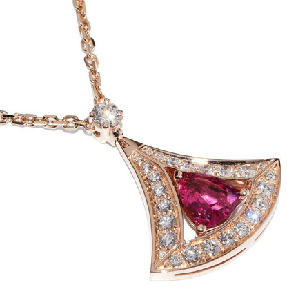 Bulgari Pendant Necklace 18K Pink Gold Pink Tourmaline 1P Diamond 115ct Diva