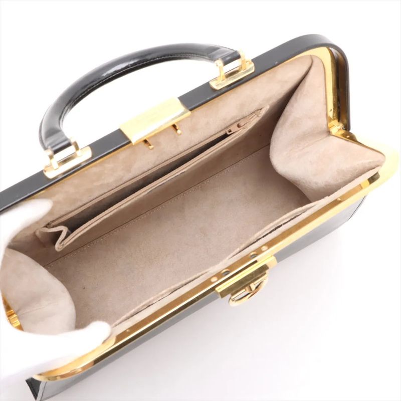 Vintage Christian Dior Clasp Leather Handbag Tote Black Gold Hardware Genuine