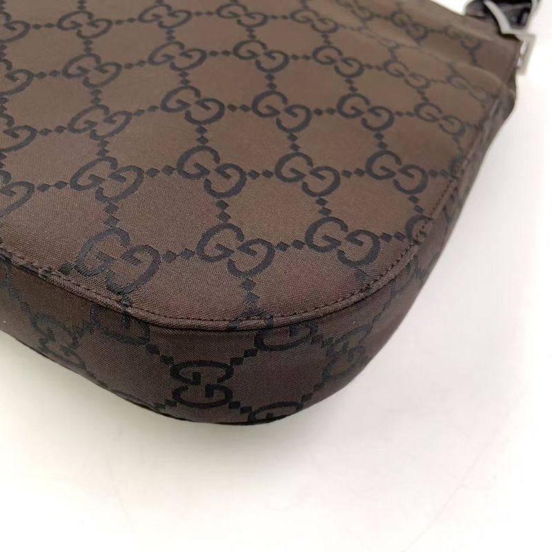 Gucci GG Canvas Leather X Canvas Gray Brown Shoulder Bag Silver 001 3166