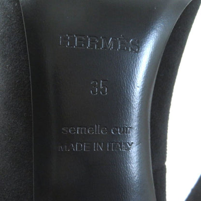 Hermes Vecteur Feather Motif Suede Leather Pumps Black 35 Storage With Bag Made