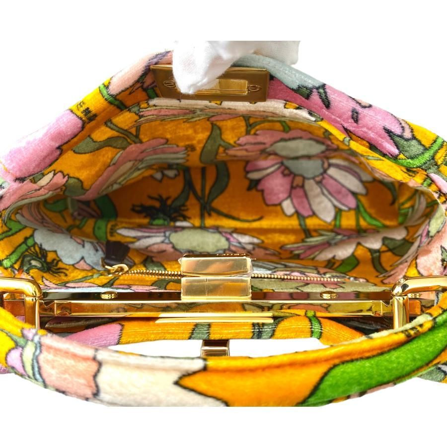 Fendi Peekaboo Iconic Velour Orange Yellow Shoulder Bag Handbag With