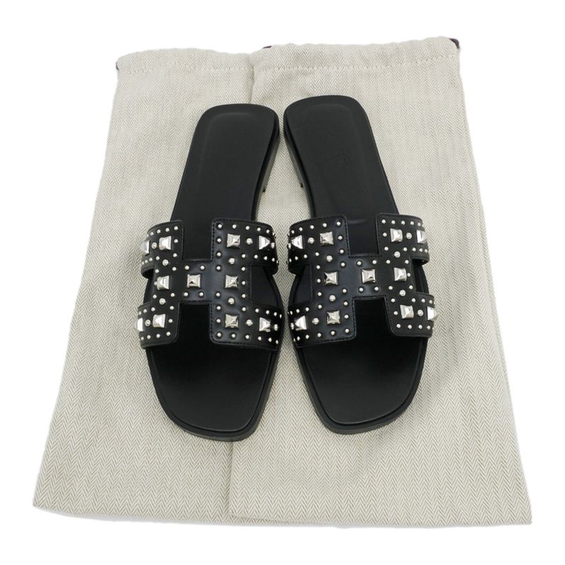 Hermes Oran Studded Sandals Size 38 Black Women's Apparel Women's Shoes