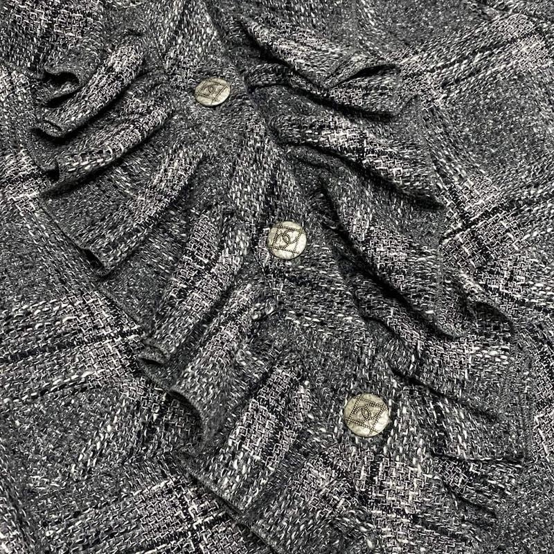 Chanel Jacket Size 40 M Women - P60828 Gray X Black X White Long Sleeve / Tweed