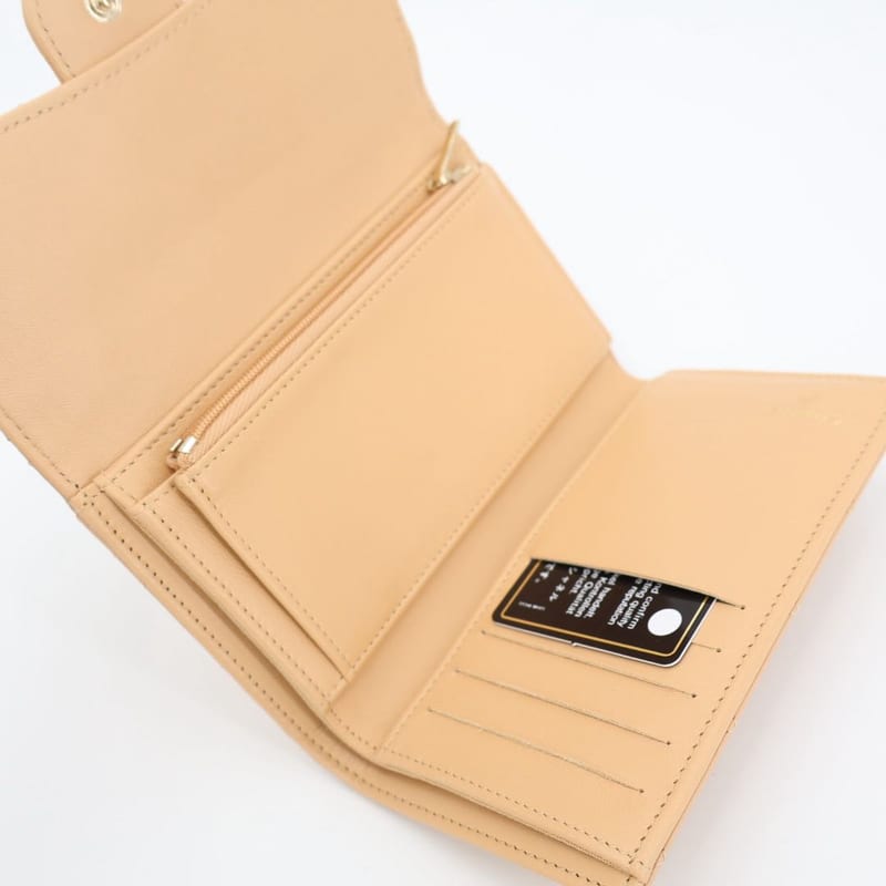 Chanel Matelasse Three-fold Long Wallet Coco Mark Lambskin Beige Silver Hardware