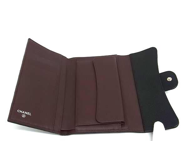 Chanel Coco Marc Matelasse Caviar Leather Trifold Long Wallet Women's Black