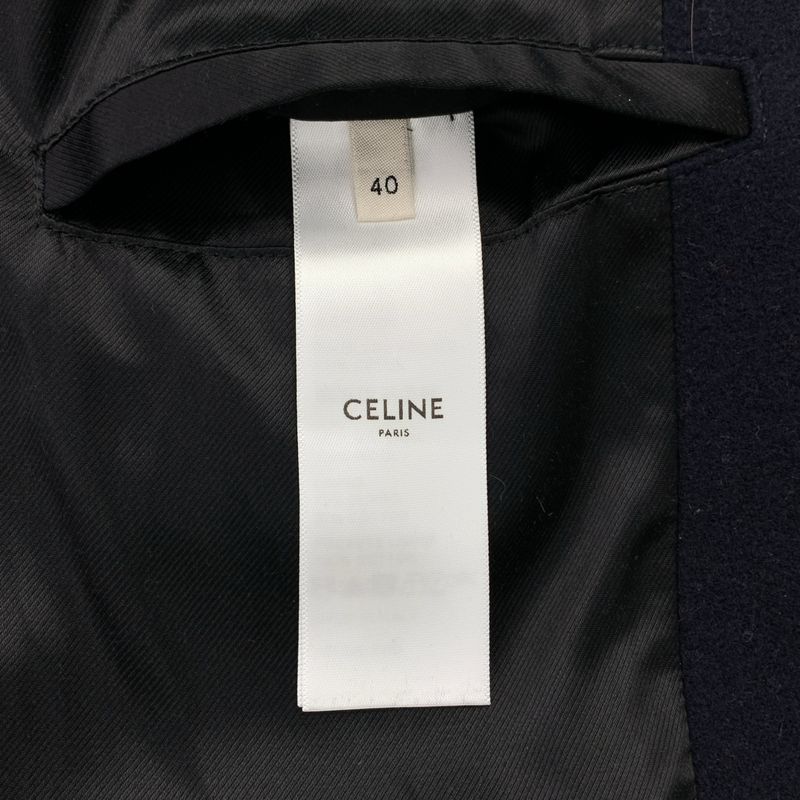 Celine - Wool Gold Button Double Overcoat Fully Lined - 40 - Dark Navy - Women's