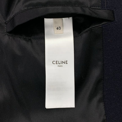 Celine - Wool Gold Button Double Overcoat Fully Lined - 40 - Dark Navy - Women's
