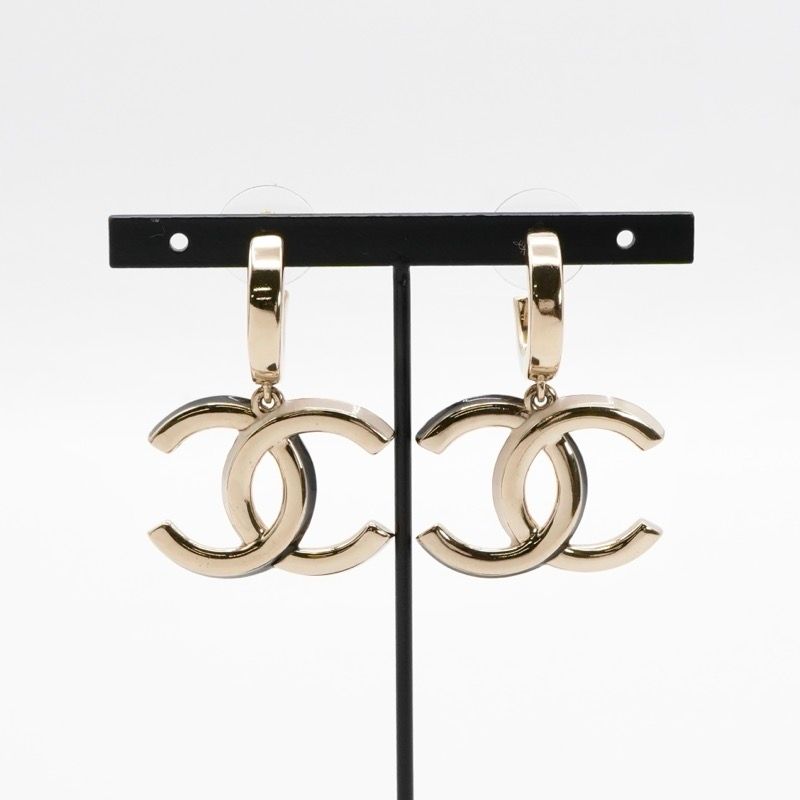 Chanel Earrings Earring Gold Black Coco Mark Hoop