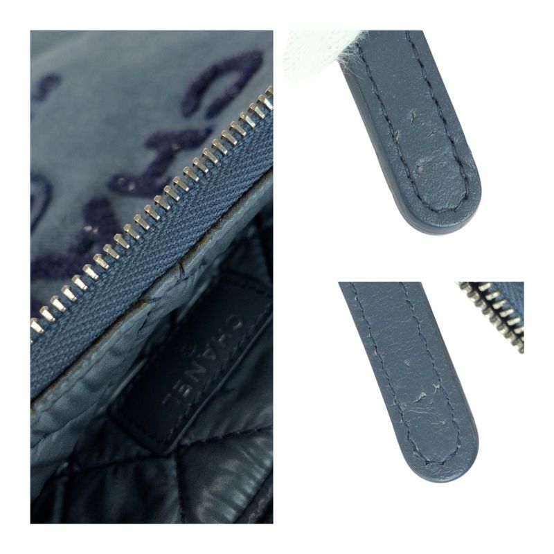 Chanel Deauville Sequined Blue Denim A80117 Clutch Bag Pouch Ladies 505121