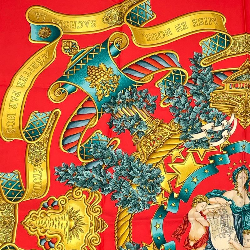 Hermes Scarf Carre 90 Silk Europe European Goddess Child Red