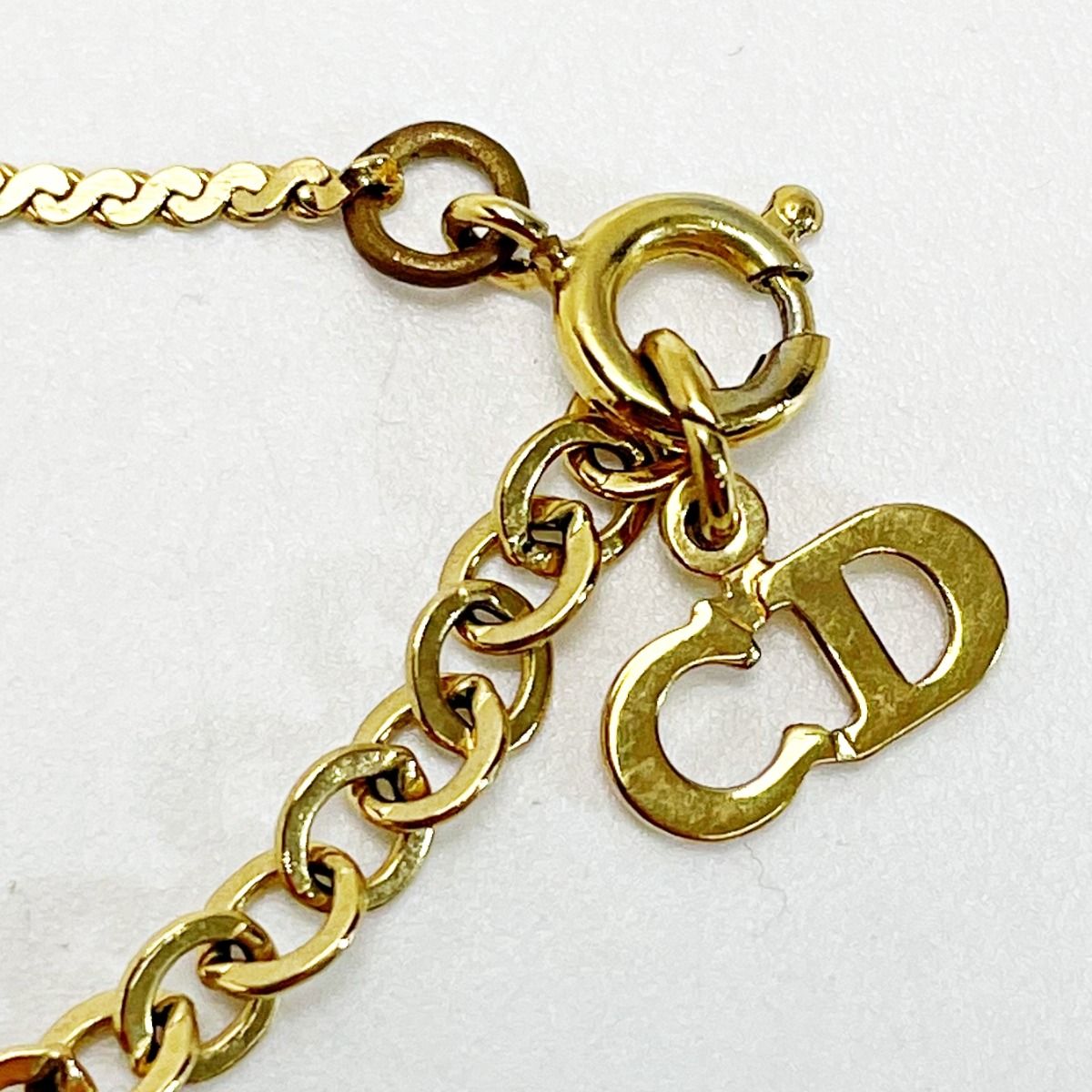Christian Dior CD Logo Necklace Gold Rhinestone GP Women's Accessories