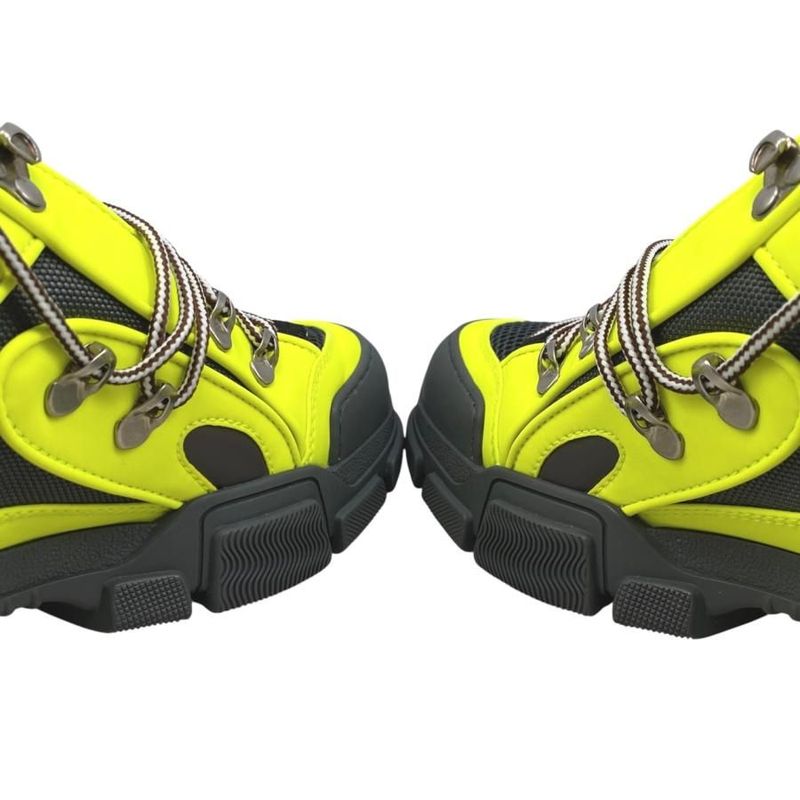 Gucci Sneakers Flash Trek 543162 7 1 2 Size Mesh Logo Yellow Grey Pink Gucci