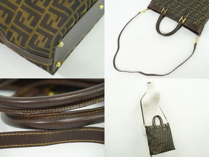 Authentic Fendi Zucca 2WAY Shoulder Bag Handbag Pochette Canvas Brown 15096