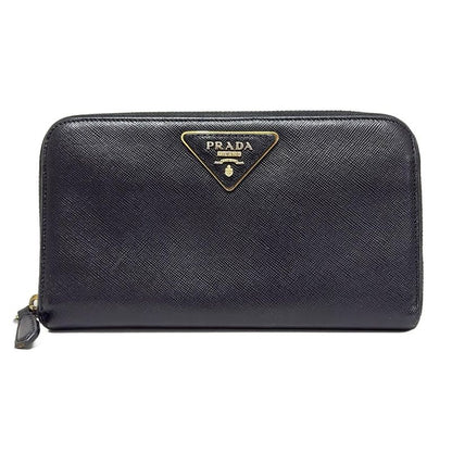 Prada Long Wallet - 1m0506 Black Round Zipper Leather
