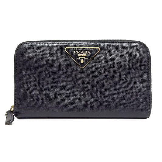 Prada Long Wallet - 1m0506 Black Round Zipper Leather