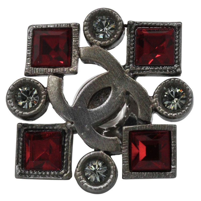 Chanel Coco Mark Pin Brooch Metal And Rhinestone Red 05P Ladies 8.0g Brooch