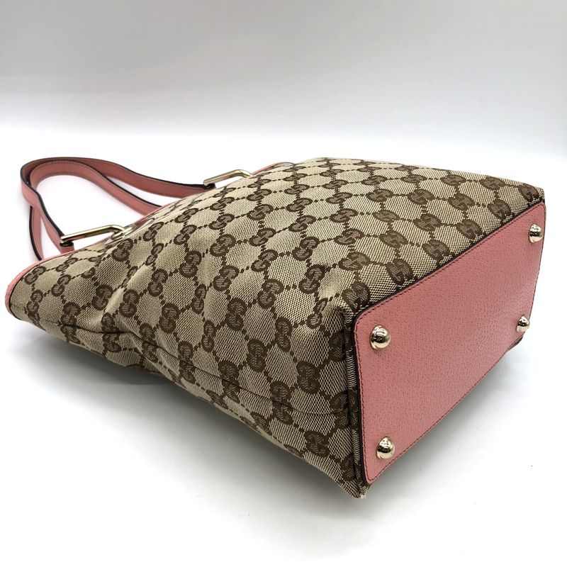 Gucci 120840 Tote Bag Beige/pink GG Canvas/leather Women's Fashion