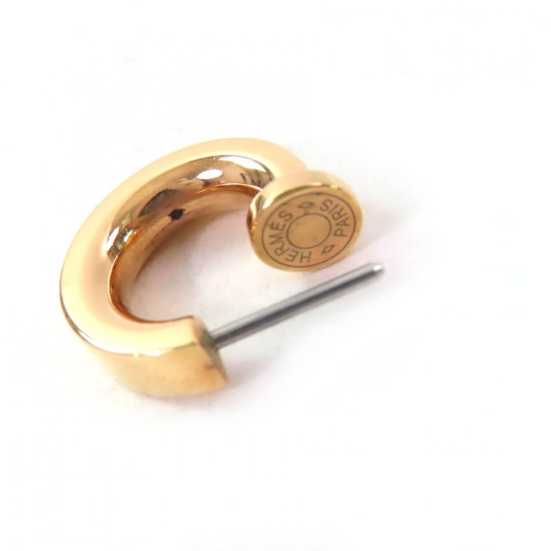 Hermes Auchelie GP Hoop Cadena Motif H Logo Earrings For Both Ears Gold With