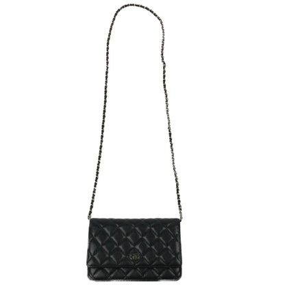 Chanel Matelasse Caviar Skin Chain Wallet Silver Hardware A33814 Black