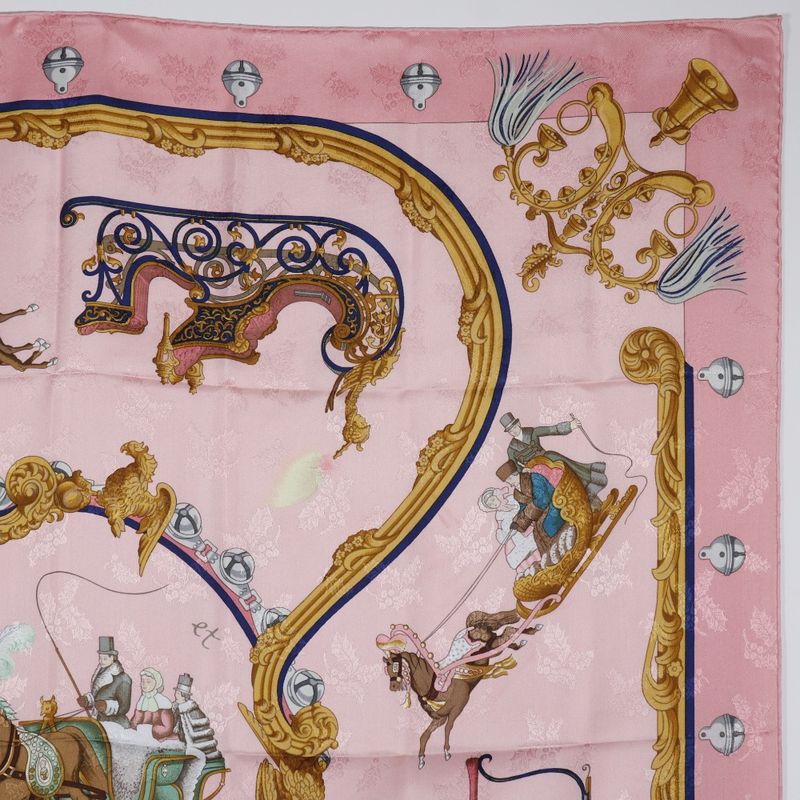 Hermes Carré 90 Plumes Et Grelots Plumes And Bells Silk Pink Women's Scarf