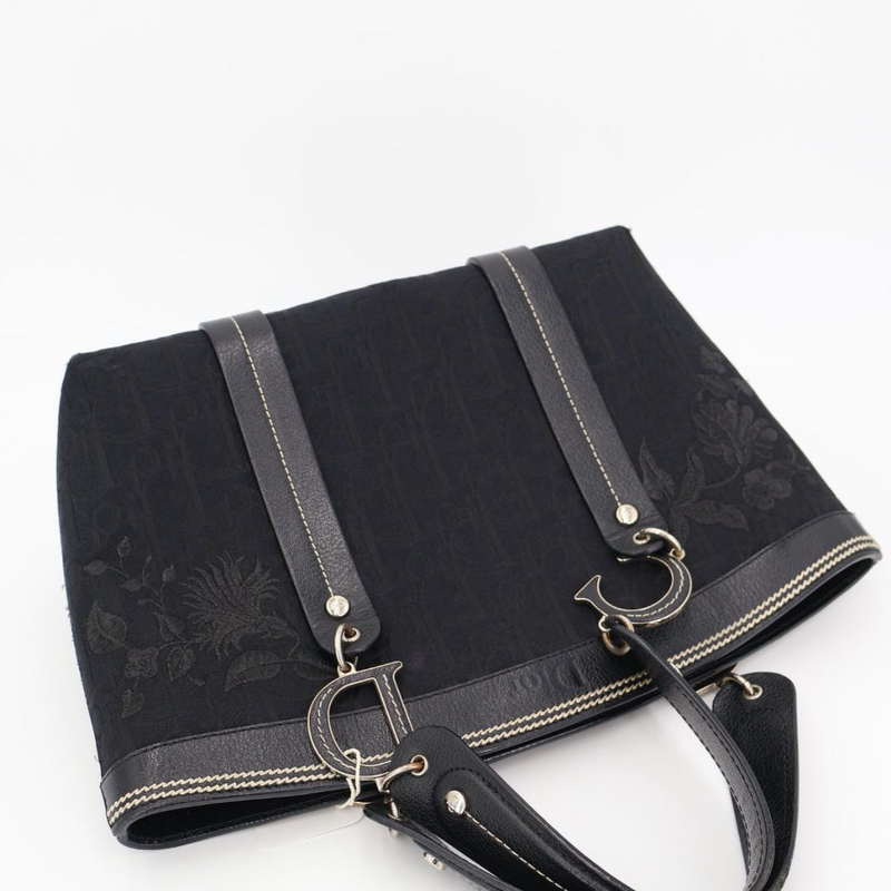 Christian DIOR Trotter Flower Embroidered Tote Handbag