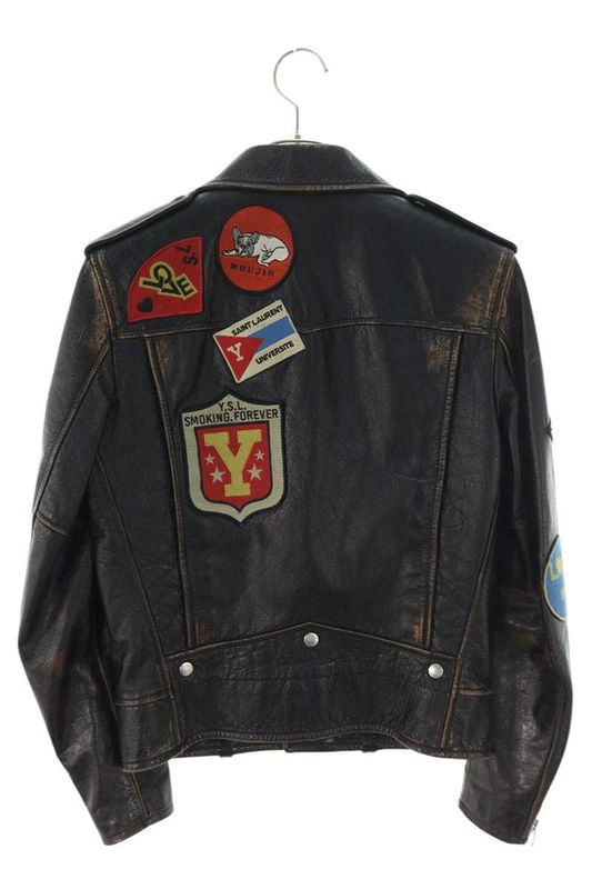 Saint Laurent Paris 483224 Yc1ep Double Rider Scuff Zar Jacket With Patch Men's