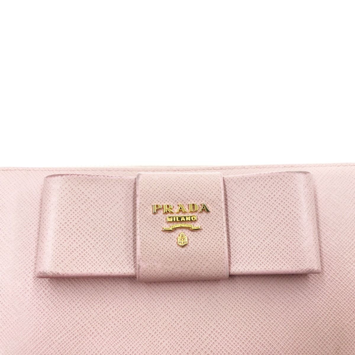 Prada Saffiano Ribbon Round Zipper Long Wallet 1ml506ztm Pink
