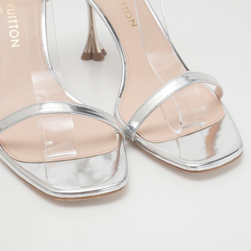 2023Louis Vuitton Sandals Size 40 LV Volt Flower Heel Ankle Strap Silver