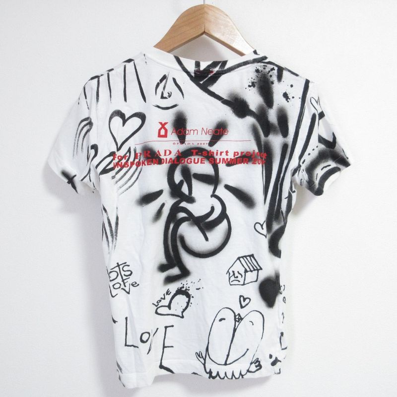 Good Prada Adam Neate Graphic Print Short Sleeve T-Shirt Cut and Sewn S White