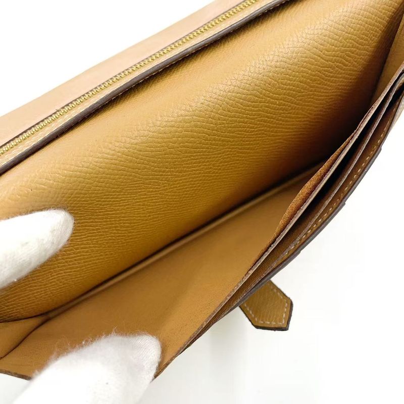 Hermes Bearn Souffle Stamped □L Leather Turquoise Blue And Light Brown Long