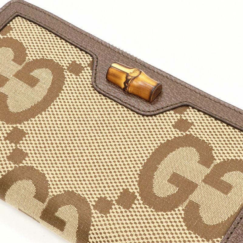 Gucci Round Zipper Long Wallet With Coin Purse Diana Bamboo Jumbo GG Long