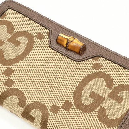 Gucci Round Zipper Long Wallet With Coin Purse Diana Bamboo Jumbo GG Long