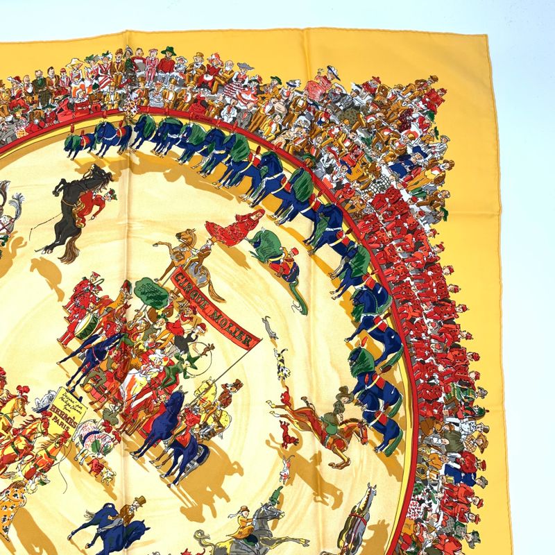 Hermes Carre 90 Cirque Molier Circus Yellow Scarf 100% Silk