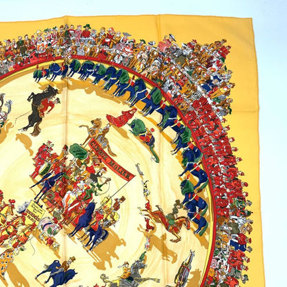 Hermes Carre 90 Cirque Molier Circus Yellow Scarf 100% Silk