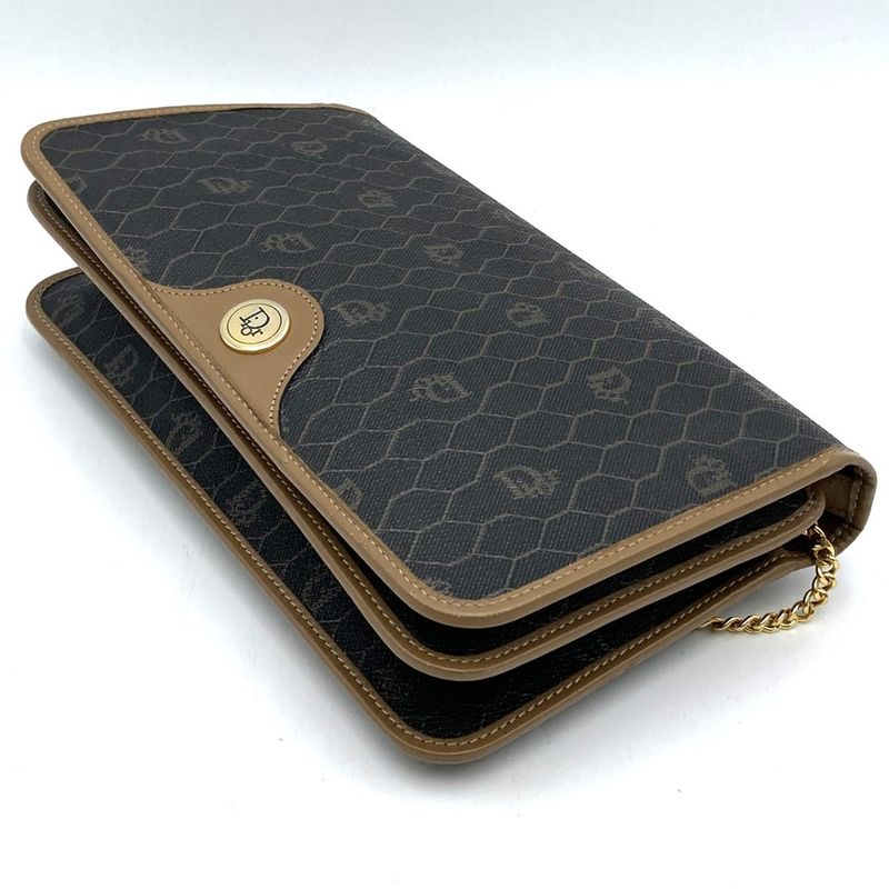 Dior Christian Dior Honeycomb Chain Shoulder Bag Brown Pvc/leather Women