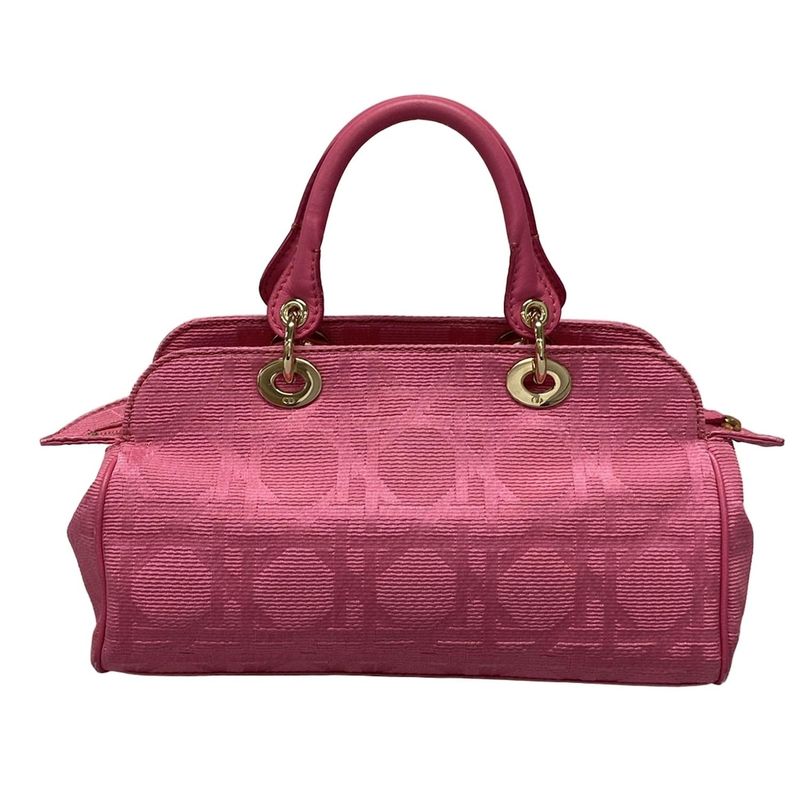Dior/christian Dior Handbag Canage Stitch Pink Lame Leather