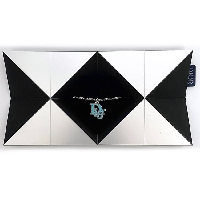 Christian Dior Long Necklace Silver Light Blue