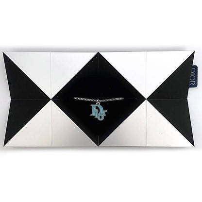 Christian Dior Long Necklace Silver Light Blue