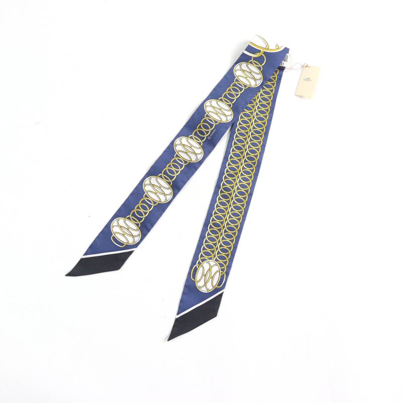 Hermes Twilly Lift Profile Lift Profile 100% Silk Marine/noir/gold Scarf With