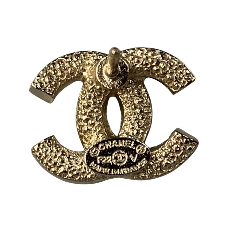 2941 Chanel Coco Mark Earrings Rhinestone Silver Metal Accessories F22V