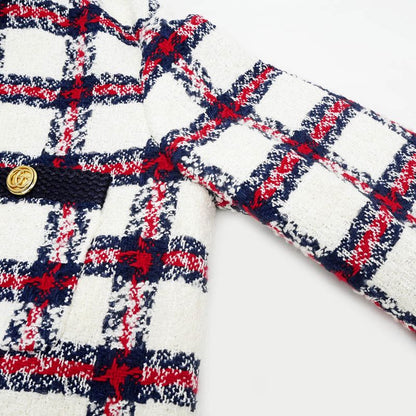 Gucci Tweed Jacket Size 40 White Navy Red 660820 Long Sleeve Women's