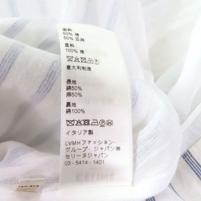 Celine 2r658077i Linen Blend Mini Prairie Stripe Ruffle Dress Shirt Dress White