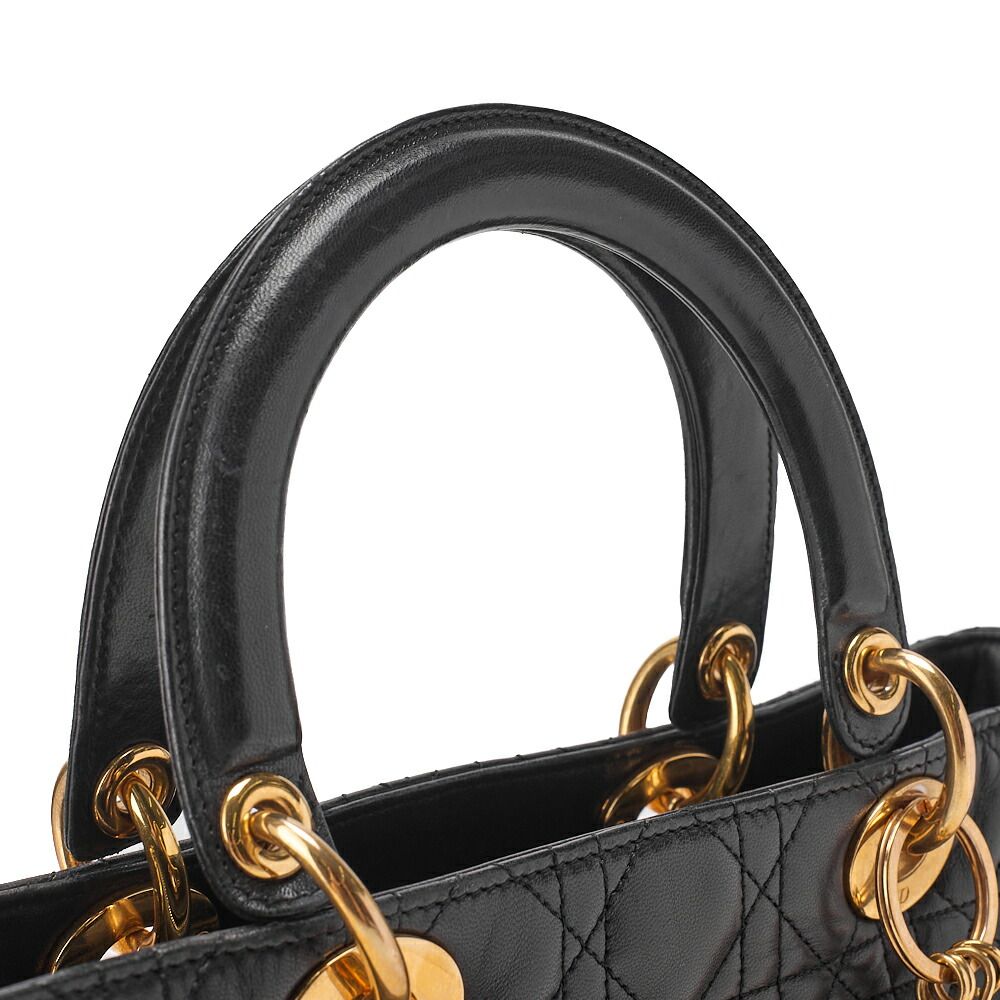 DIOR Lady Dior Cannage Handbag 2-way Lamb Skin Black Large Size (gold Hardware)