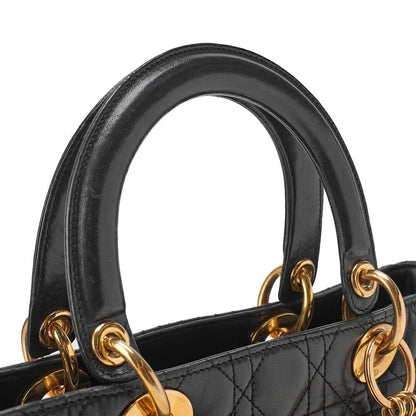 DIOR Lady Dior Cannage Handbag 2-way Lamb Skin Black Large Size (gold Hardware)