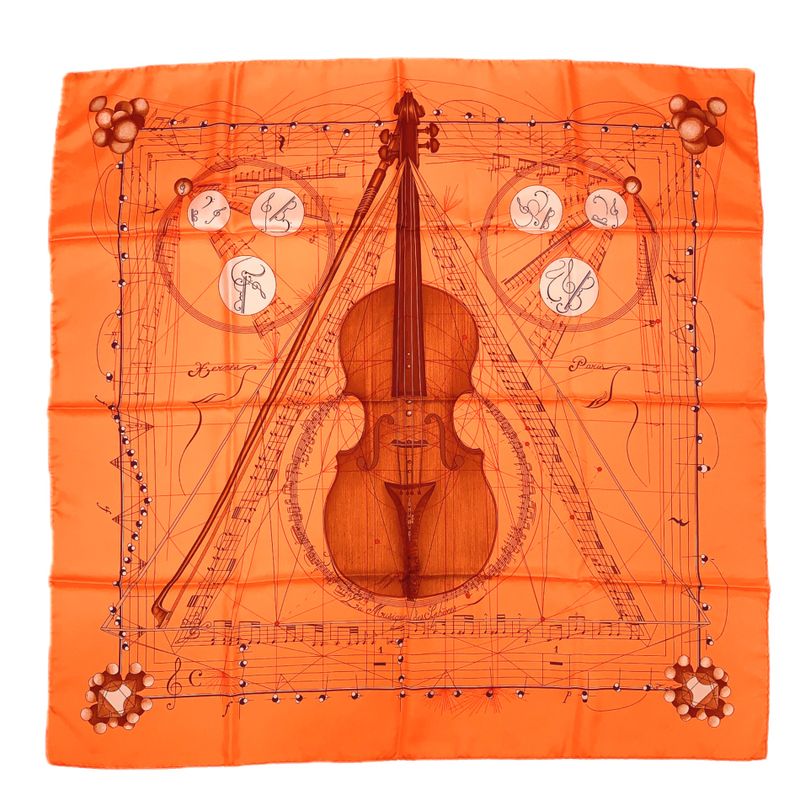 Hermes Carre 90 LA Musique DES Spheres Music Played By Spheres Orange Violin